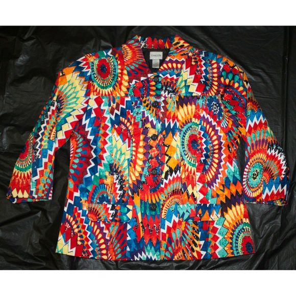 Chicos Button Up Pockets Jacket Boho Size 2 - Picture 3 of 7